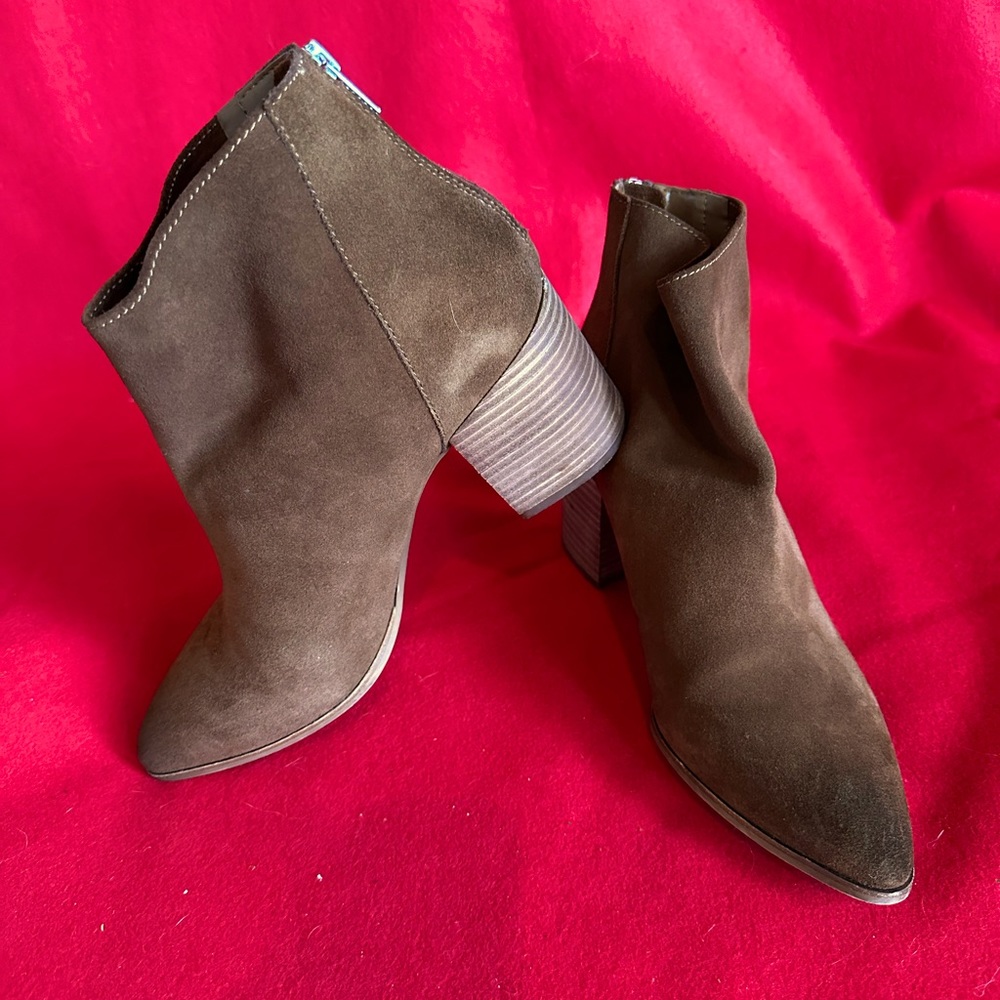 Aqua cognac suede ankle boots.  Size 10